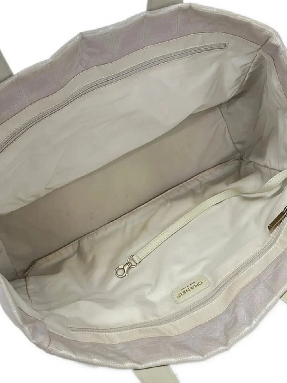 CHANEL New Travel Line Tote MM Light Pink Cream Jacquard Leather Tote Bag